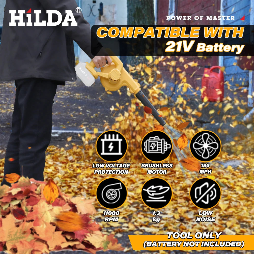 HILDA 18V Electric Air Blower 2IN 1Vacuum Cleaner Dust Computer Collector Cordless Handheld Power Tools For Makita No Battery