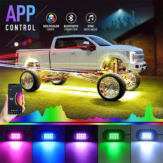 Underglow LED Car Lights Underbody Lamp Car RGB Ground Lighting App Control 12V Trail Rig Light Vehicle SUV Trucks Rock Lights