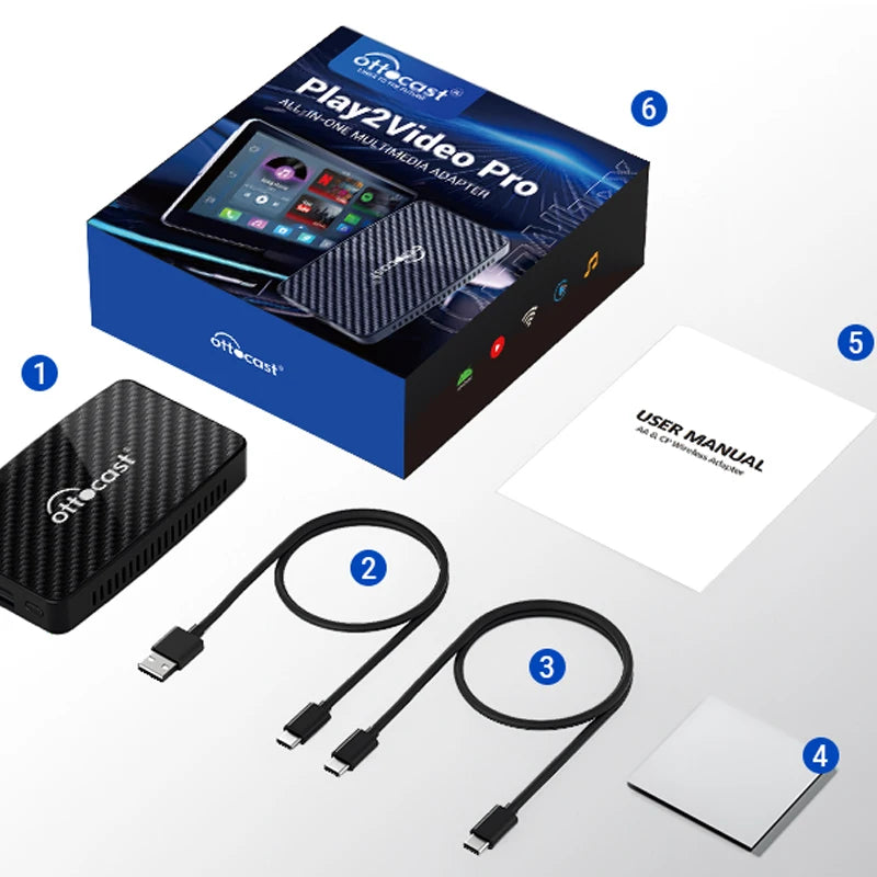 OTTOCAST Play2 Video Pro Android Ai Box Pro Built in YouTube Netflix Tiktok IPTV Wired to Wireless CarPlay Car Accessories