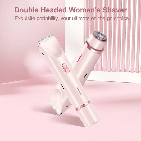 Women Electric Razors 2 in 1 Dual-Head Painless Bikini Trimmer Wet Dry Use for Ladies Pubic Hair Detachable Head Electric Shaver