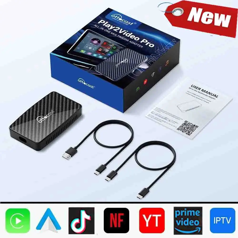 OTTOCAST Play2 Video Pro Carplay Ai Box Wireless Android Auto Adapter Built in Youtube Netflix TV BOX For VW Benz 99% of Cars