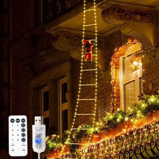Christmas Lights 1.5/3M Christmas Decoration LED Santa Claus Climbing Ladder Light USB Plug 8 Flashing Modes Suitable Home Xmas Tree Wall Window