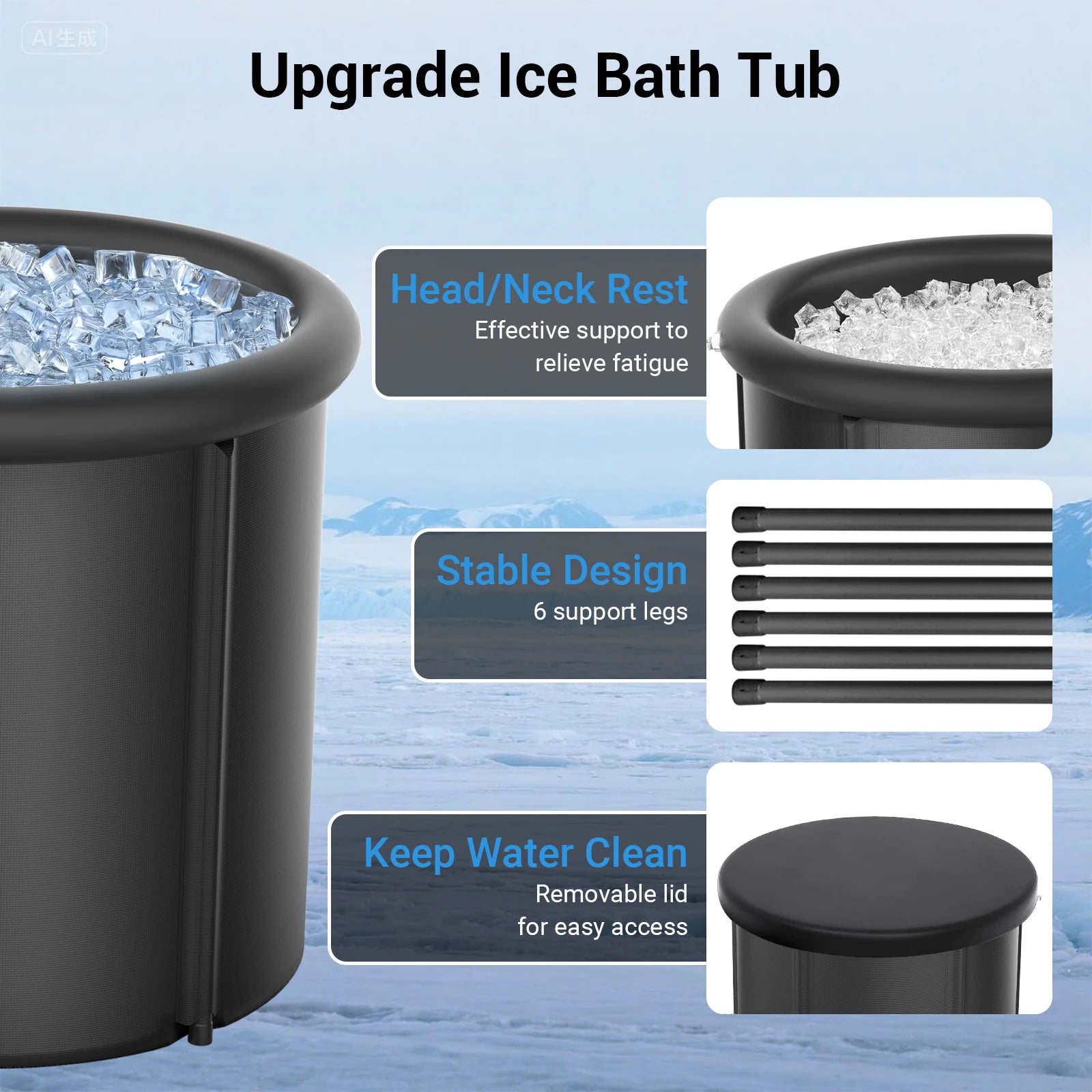 ArcticPulse 110-Gallon Portable Ice Bath Tub – Cold Plunge for Athletes & Home Recovery, Large Capacity & Quick Setup