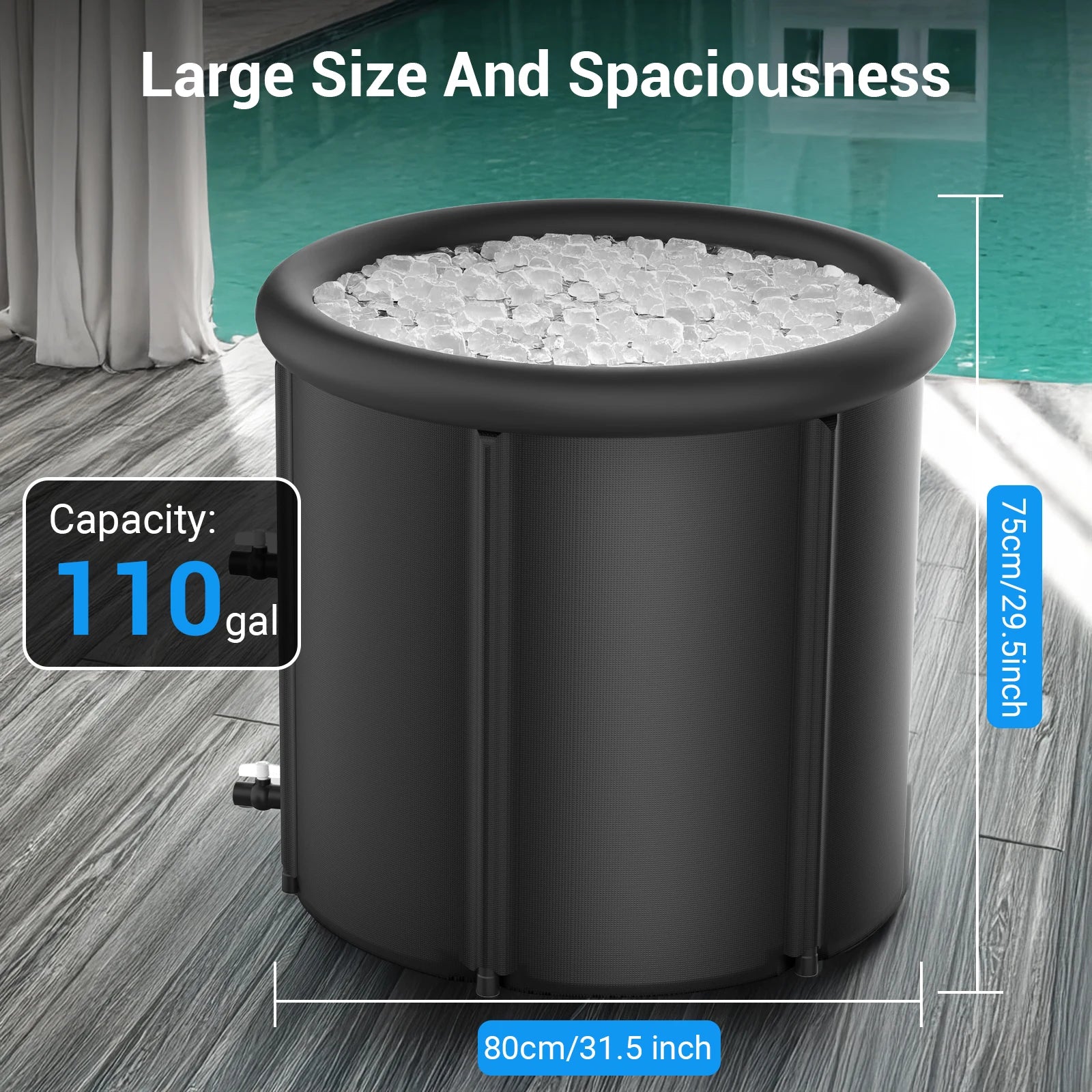 ArcticPulse 110-Gallon Portable Ice Bath Tub – Cold Plunge for Athletes & Home Recovery, Large Capacity & Quick Setup