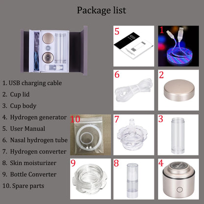 Portable 5000PPB Nano High Rich Hydrogen Water Generator Bottle ORP Alkaline Electrolysis Ionizer Anti-Aging Can Breathe Pure H2