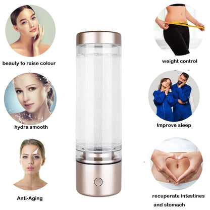 Portable 5000PPB Nano High Rich Hydrogen Water Generator Bottle ORP Alkaline Electrolysis Ionizer Anti-Aging Can Breathe Pure H2