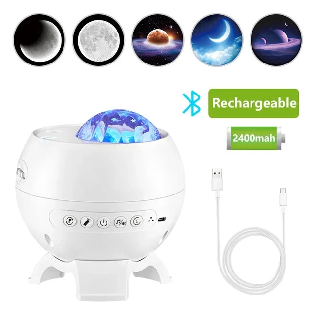 Aurora Galaxy Star Projector Lamp – USB Rechargeable Northern Lights Night Light with Bluetooth Speaker