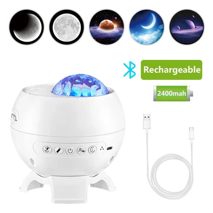 Aurora Galaxy Star Projector Lamp – USB Rechargeable Northern Lights Night Light with Bluetooth Speaker