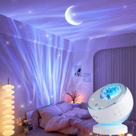 Aurora Galaxy Star Projector Lamp – USB Rechargeable Northern Lights Night Light with Bluetooth Speaker