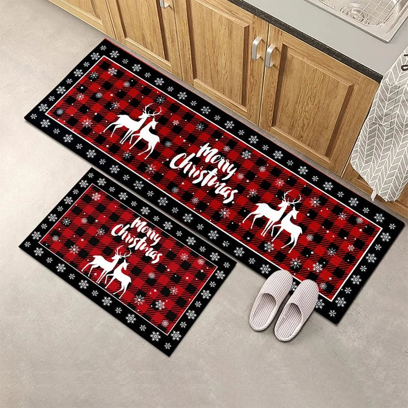 Plaid Christmas Tree Floor Mat Home Kitchen Absorbent Non-slip Mat Merry Christmas Decoration For Home 2025 Happy New Year 2026
