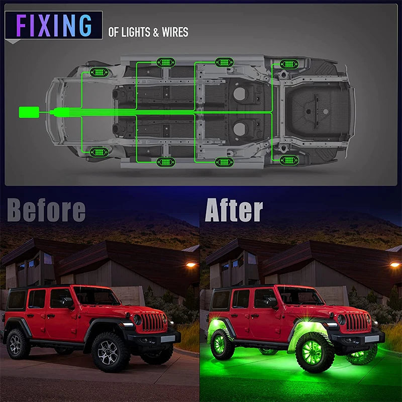 Underglow LED Car Lights Underbody Lamp Car RGB Ground Lighting App Control 12V Trail Rig Light Vehicle SUV Trucks Rock Lights