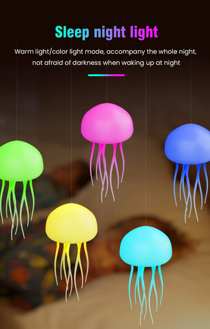 Cute Jellyfish Cartoon LED Night Light – Voice Control RGB Rotating Bedside Lamp, Gradient Color Hanging Table Lamp for Kids Room & Home Decor