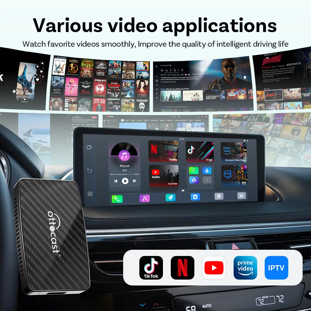 OTTOCAST Play2 Video Pro Carplay Ai Box Wireless Android Auto Adapter Built in Youtube Netflix TV BOX For VW Benz 99% of Cars