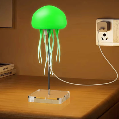 Cute Jellyfish Cartoon LED Night Light – Voice Control RGB Rotating Bedside Lamp, Gradient Color Hanging Table Lamp for Kids Room & Home Decor