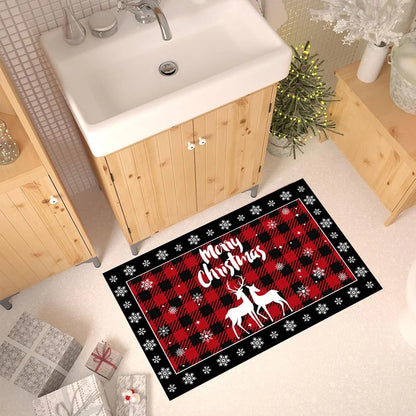 Plaid Christmas Tree Floor Mat Home Kitchen Absorbent Non-slip Mat Merry Christmas Decoration For Home 2025 Happy New Year 2026