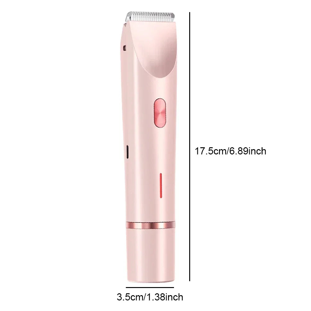Women Electric Razors 2 in 1 Dual-Head Painless Bikini Trimmer Wet Dry Use for Ladies Pubic Hair Detachable Head Electric Shaver