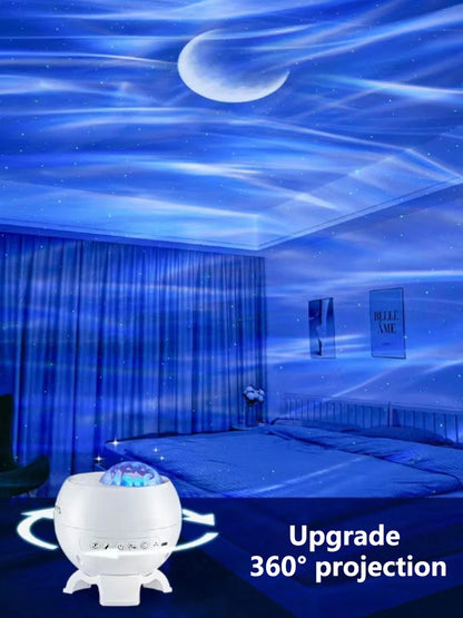 Aurora Galaxy Star Projector Lamp – USB Rechargeable Northern Lights Night Light with Bluetooth Speaker