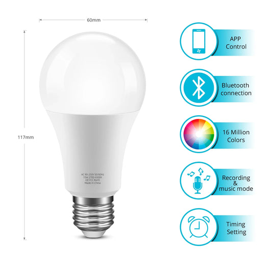 Bluetooth Smart Bulb Alexa Led Lamp E27 RGB Smart Light Bulbs 90V-265V Smart Lamps For Smart Life Home lighting decoration