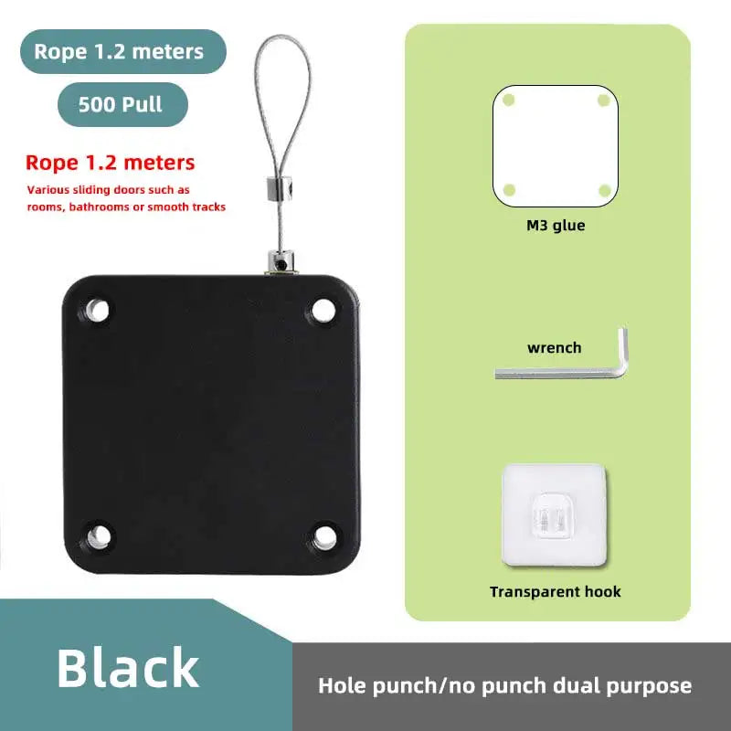 Automatic Door Closer with Pull String – Punch-Free Self-Closing Device, Adjustable Tension, No-Drill