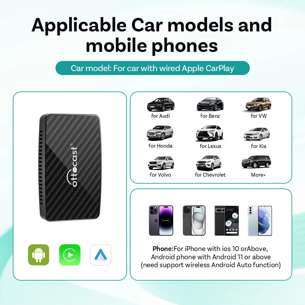 OTTOCAST Play2 Video Pro Carplay Ai Box Wireless Android Auto Adapter Built in Youtube Netflix TV BOX For VW Benz 99% of Cars