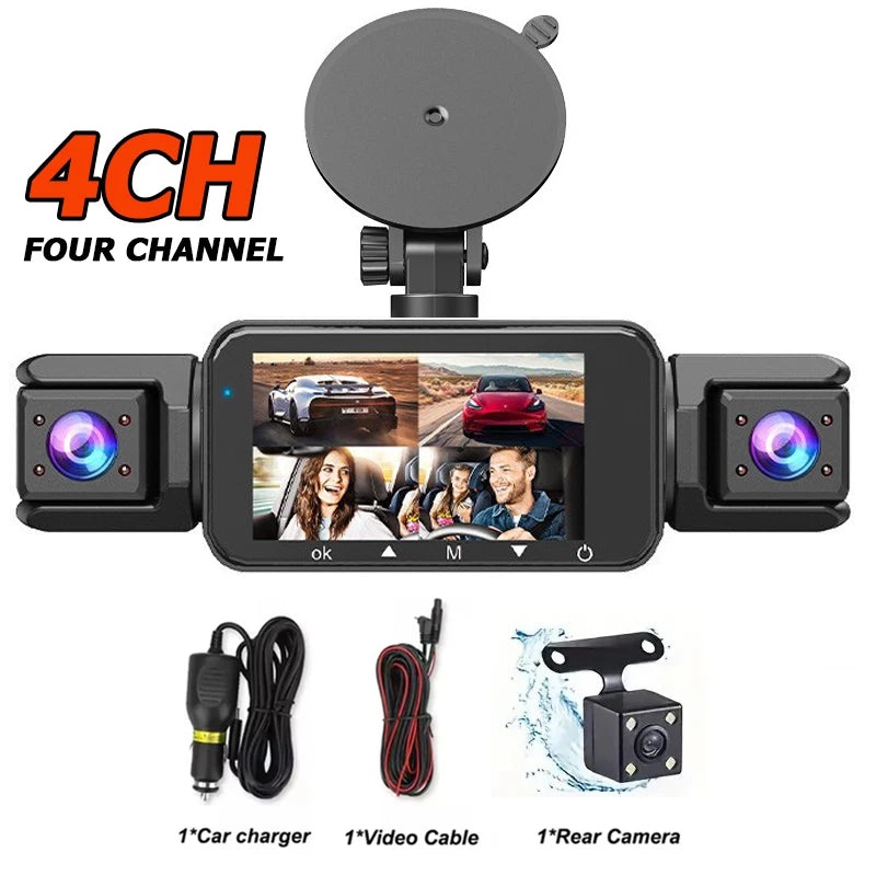 4Lens 360° Dash cam Voice 1080P Video Recorder Car DVR Recording camera Front left right Rear View Auto 4ch dashcam 24H Parking