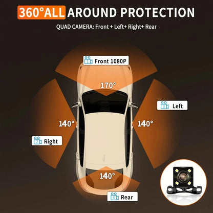 4Lens 360° Dash cam Voice 1080P Video Recorder Car DVR Recording camera Front left right Rear View Auto 4ch dashcam 24H Parking