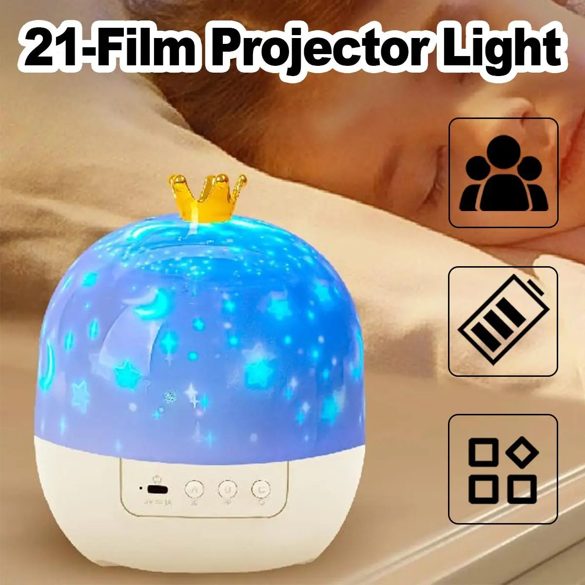 Crown Galaxy Projector 21 In 1 Light Lamp Night For Kids Usb Powered Led Decoration Toddler Projection Atmosphere Happy Birthday