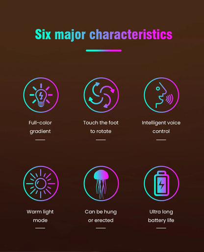 Cute Jellyfish Cartoon LED Night Light – Voice Control RGB Rotating Bedside Lamp, Gradient Color Hanging Table Lamp for Kids Room & Home Decor