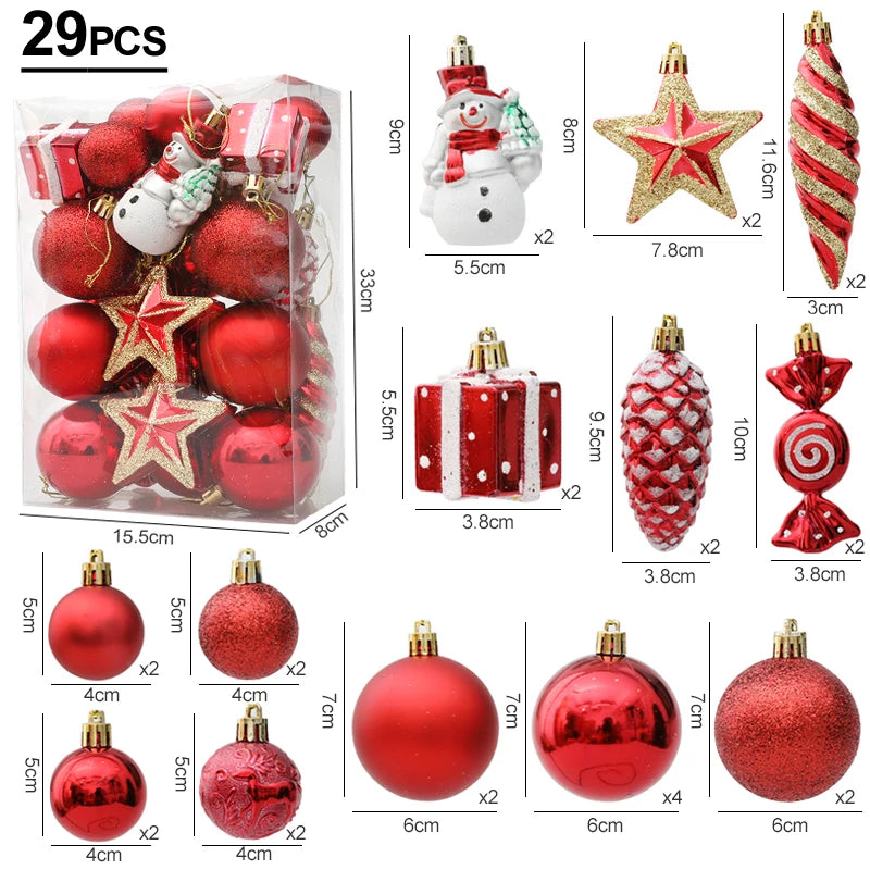 Christmas Decoration 29/20Pcs Christmas Tree Balls Hanging Pendant Candy Cane Pine Cone Ornament Set Christmas Home Decoration 2024 Navidad New Year