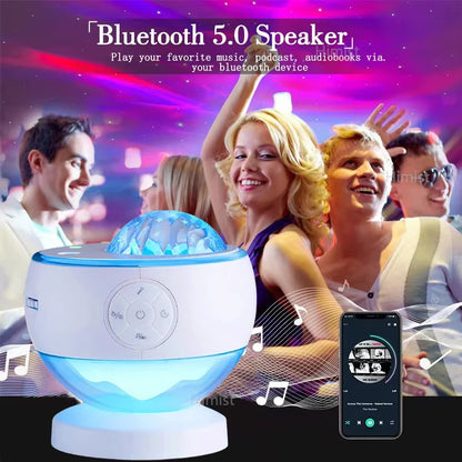 Aurora Galaxy Star Projector Lamp – USB Rechargeable Northern Lights Night Light with Bluetooth Speaker