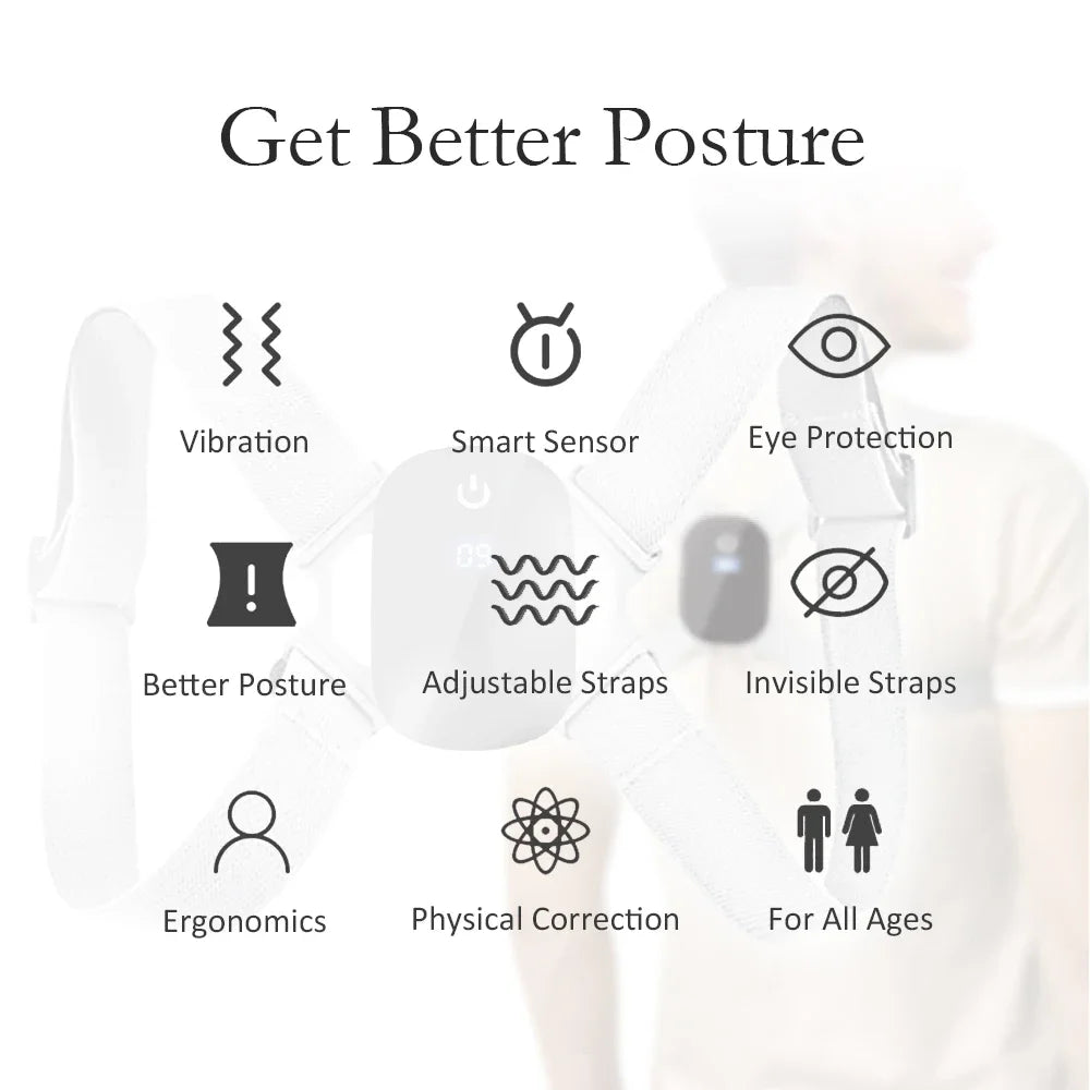 Smart Posture Corrector with Sensor – Vibrating Back & Neck Trainer for Adults & Kids (Invisible Adjustable Brace)