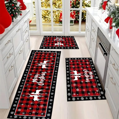 Plaid Christmas Tree Floor Mat Home Kitchen Absorbent Non-slip Mat Merry Christmas Decoration For Home 2025 Happy New Year 2026