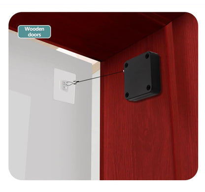 Automatic Door Closer with Pull String – Punch-Free Self-Closing Device, Adjustable Tension, No-Drill