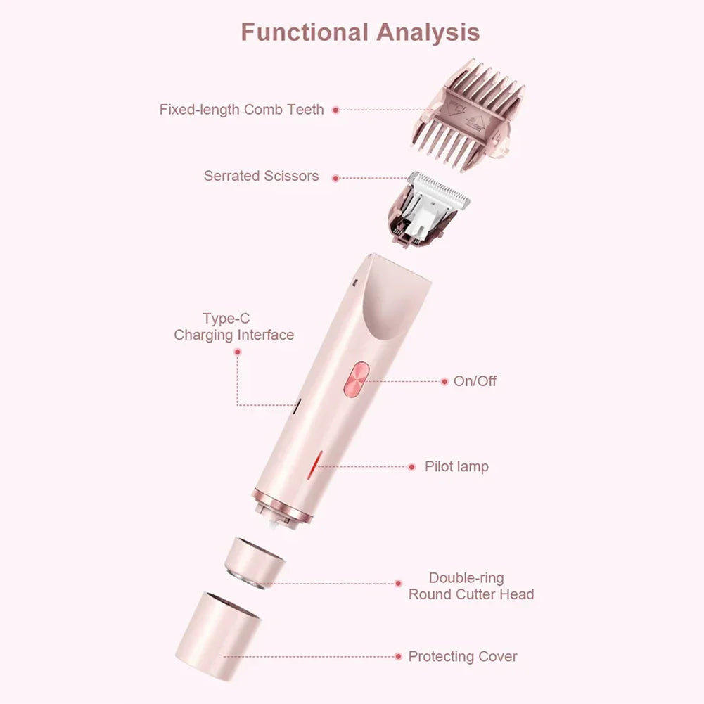 Women Electric Razors 2 in 1 Dual-Head Painless Bikini Trimmer Wet Dry Use for Ladies Pubic Hair Detachable Head Electric Shaver
