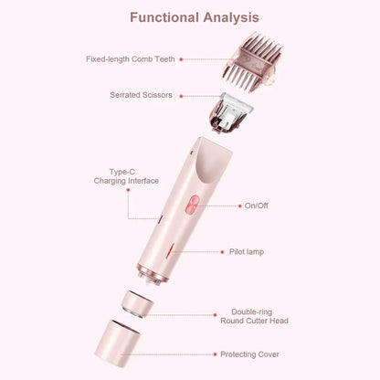 Women Electric Razors 2 in 1 Dual-Head Painless Bikini Trimmer Wet Dry Use for Ladies Pubic Hair Detachable Head Electric Shaver