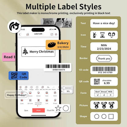 Marklife P15 Mini Portable Thermal Printer Without Ink Self-Adhesive Label Maker Printer For Stickers Labeller Labeling Machine