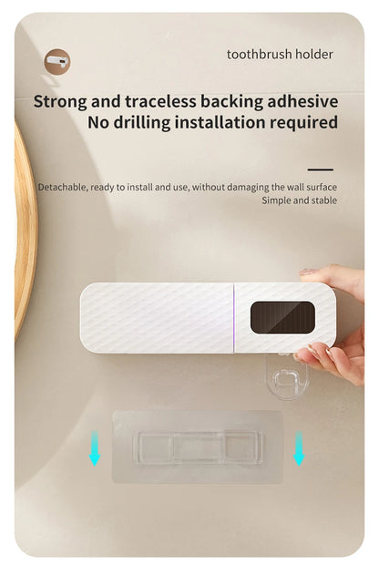 Smart Wall-Mounted Toothbrush Rack with Toothpaste Dispenser 3-Slot Automatic Toothbrush Holder with UV Drying & Sterilization