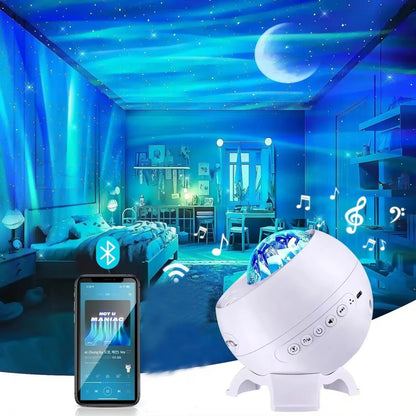 Aurora Galaxy Star Projector Lamp – USB Rechargeable Northern Lights Night Light with Bluetooth Speaker