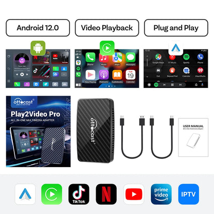 OTTOCAST Play2 Video Pro Carplay Ai Box Wireless Android Auto Adapter Built in Youtube Netflix TV BOX For VW Benz 99% of Cars