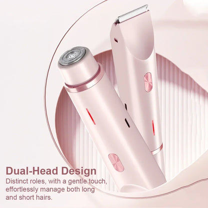 Women Electric Razors 2 in 1 Dual-Head Painless Bikini Trimmer Wet Dry Use for Ladies Pubic Hair Detachable Head Electric Shaver
