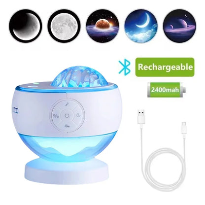 Aurora Galaxy Star Projector Lamp – USB Rechargeable Northern Lights Night Light with Bluetooth Speaker