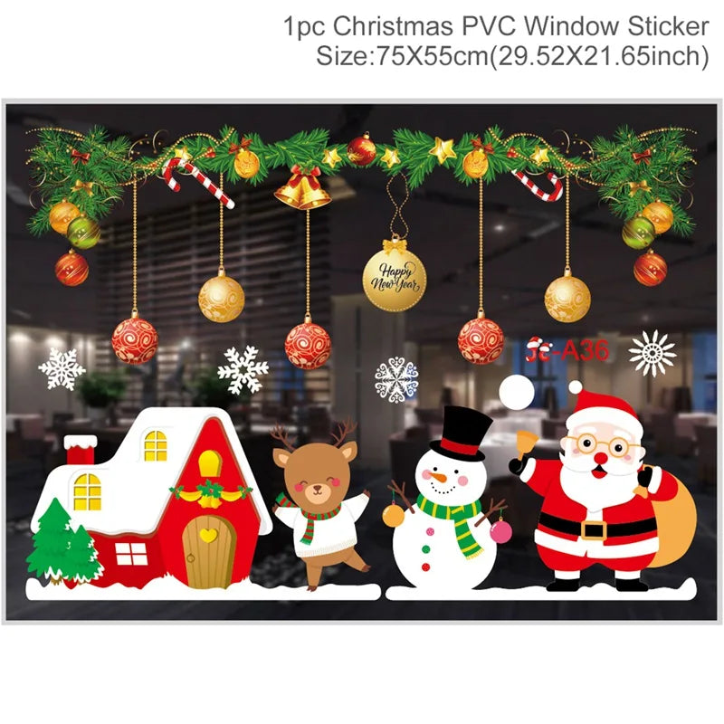 Christmas Window Stickers Merry Christmas Decorations for Home 2025 Christmas Wall Sticker Kids Room New Year Decoration 2026