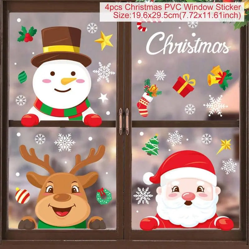 Christmas Window Stickers Merry Christmas Decorations for Home 2025 Christmas Wall Sticker Kids Room New Year Decoration 2026