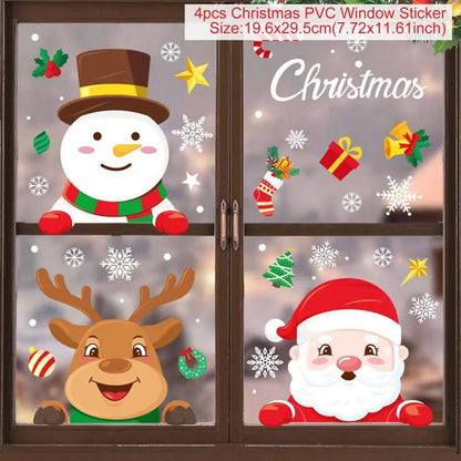 Christmas Window Stickers Merry Christmas Decorations for Home 2025 Christmas Wall Sticker Kids Room New Year Decoration 2026