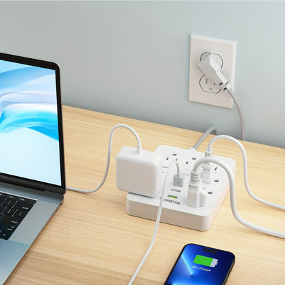 TRANSTON   Power strip with Surge Protector, 9 power strip   3 USB Ports,5ft Extension Cord, Quick Charge, For Home and Off