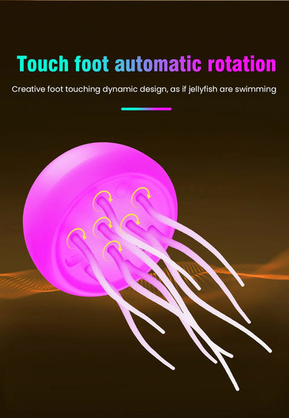 Cute Jellyfish Cartoon LED Night Light – Voice Control RGB Rotating Bedside Lamp, Gradient Color Hanging Table Lamp for Kids Room & Home Decor