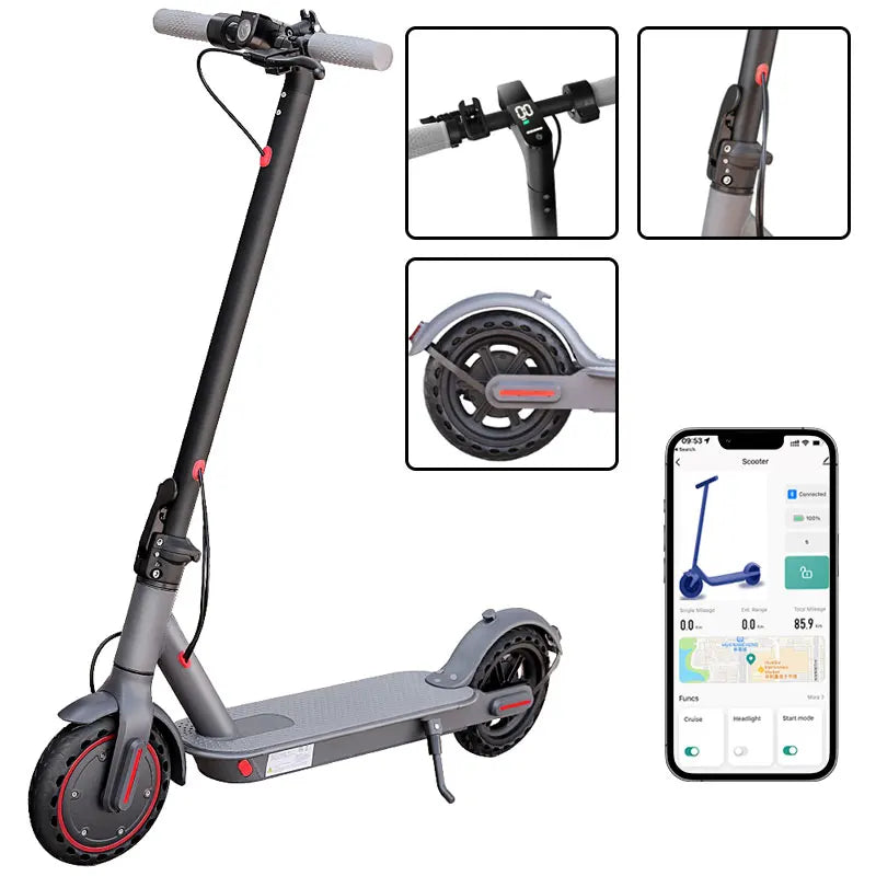 LADPED Electric Scooter 350W 19mph APP Smart Scooter Shock-absorbing Anti-skid ‎8.5 Inches Folding waterproof Electric Scooter