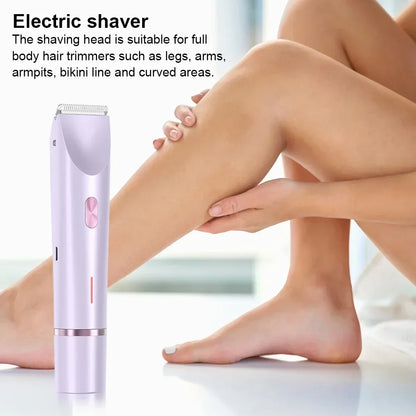 Women Electric Razors 2 in 1 Dual-Head Painless Bikini Trimmer Wet Dry Use for Ladies Pubic Hair Detachable Head Electric Shaver