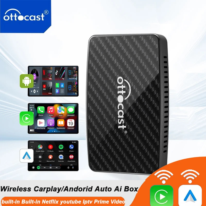 OTTOCAST Play2 Video Pro Android Ai Box Pro Built in YouTube Netflix Tiktok IPTV Wired to Wireless CarPlay Car Accessories
