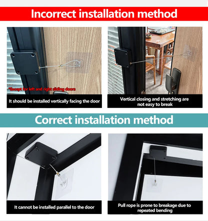 Automatic Door Closer with Pull String – Punch-Free Self-Closing Device, Adjustable Tension, No-Drill